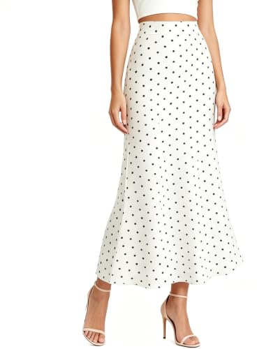 Supcomsta Women's Polka Dot Midi Skirt, High Waist Stretch A-Line Bohemian Summer Casual Ladies Midi Skirt, Soft Breathable Elastic Waist Skirts for Women UK