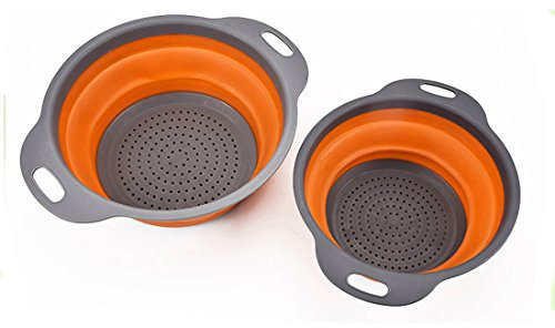 2 Pack Collapsible Colanders Folding Strainers Colander/Strainer Set Silicone Kitchen Strainer Space-Saver (Orange)