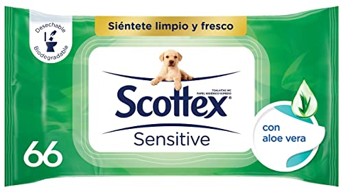 Scottex Papel Higiénico Húmedo con Aloe Vera y Prebióticos, Biodegradable y Sin Plástico, Caja 12 Packs de 66 Servicios, Total 792 Toallitas Húmedas Desechables por WC