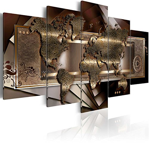 B&D XXL - Tableau Acoustique Carte du Monde 100x50 cm 5 Parties - Décoration Isolation Phonique Bureau Chambre Panneau Insonorisant Impression sur Toile - Carte du monde artistique k-A-0013-b-o