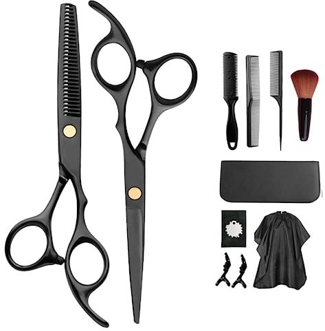 Set Professionale di Forbici da Parrucchiere - 11 Pezzi per Tagliare, Sfoltire e Stilizzare Capelli e Barba - Ideale per Uso Domestico e Professionale