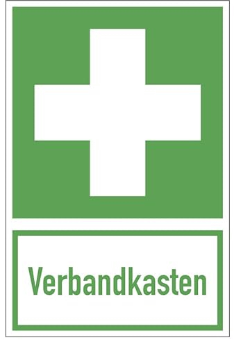 Aufkleber Rettungszeichen „Erste Hilfe“ Hinweis Symbol Folie nach ISO 7010 (E003) (E013) | Variante wählbar Made in Germany, Größen Name: Verbandkasten | 10x15cm