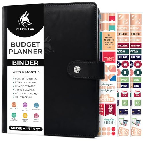 Clever Fox Budget Planner Binder – Monthly Financial Organizer Book with Pockets, Bill Tracker, Expense Tracker & Cash Envelopes – Undated Finance Journal for Budgeting – 7″ x 9″ (Black)