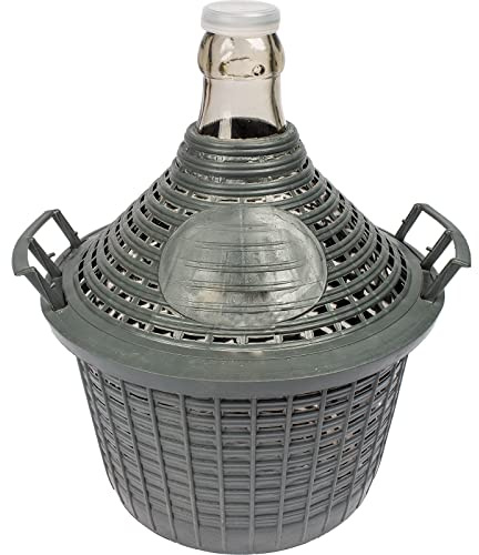 DIAH DO IT AT HOME 5L Narrow Neck Glass Demijohn Carboy in Plastic Basket for Wine Making Storage Narrow Neck Balloon Fermenter