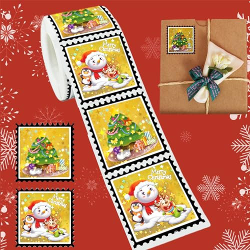 Weihnachtsaufkleber Weihnachten Aufkleber Schimmer Weihnachtssticker Selbstklebend Geschenkaufkleber für Flaschen Weihnachten Umschlag Verpackung Basteln(Gold)