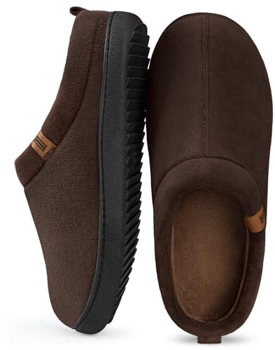 MERRIMAC Men's Slip-on Slippers Comfy Memory Foam Non-slip Indoor House Shoes Walnut Coffee,9-10 UK