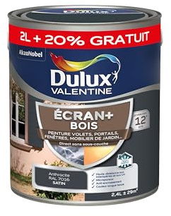 Dulux Valentine Peinture Extérieure Ecran+ Bois - Haute résistance aux intempéries et aux UV, anti-encrassement, couleur longue tenue - Gris Anthracite 2 L + 20% gratuit