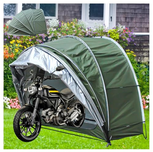 Motorcycle Shed Tent 2in1 Bike Shelter Protects Against Wind Rain Snow and Dust Portable and Green Storage Solution