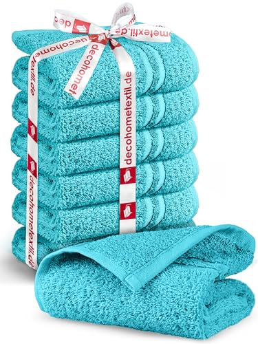 DecoHomeTextil Handtuch-Set 6 Gästetücher 30 x 50 cm in Türkis aus 100% Baumwolle, hochwertig, kuschelweich und saugstark