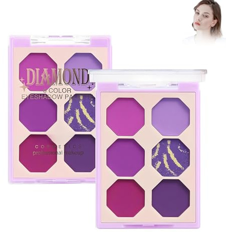 Eazerom 02 6 Colori Palette Ombretti Palette Make Up,Palette Ombretto Viola Palette Ombretto Polvere Colorata in Crema Glitterata Altamente Pigmentata Naked Smokey Mattes Shimmers