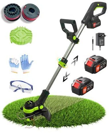 Wrneaoch 21V Coupe Bordure sans Fil avec Batterie Debroussailleuse Electrique sans Fil avec Moteur de 11 000 TR/Min et 750W Debrouissalleuses Batterie avec 2 Batteries de 4,0 Ah, Efficace et Facile