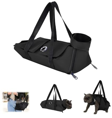 Fililogor Bolsa de cuidado de gatos negra bolsa de retención de gatos, antiarañazos, bolsa para gatos con agujeros para el pie para cortar garras, limpieza de oídos, recorta las uñas (negro, S)