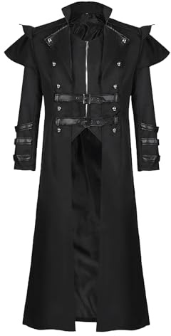 QEKFDOV Men Steampunk Vintage Jacket,Gothic Victorian Frock Coat Double Breasted,Medieval Assassin Pirate Long Trench Coat Cosplay Halloween party (2XL)