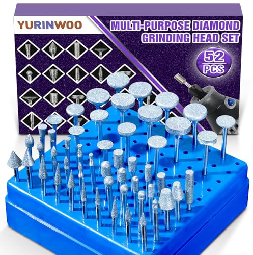 52 Stück Diamant Fräser Set mit Sortierbox, Kompatibel mit Dremel Schleifaufsätze Rotary Tool Zubehör mit 3mm Schaft Passform für Stein Glas Keramik Schnitzen Schleifen Polieren Gravieren Bohren