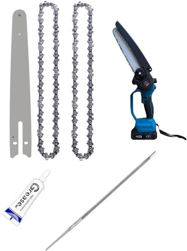 Catena e Barra per Motosega 6 pollici per Mini Moto Sega a batteria Portatile Elettrica Senza Fili Ricambio Maglie 37, Passo 1/4 + 2 Catene + Lima + Grasso lubrificante