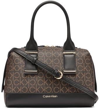 Calvin Klein Jett Top Zip Satchel, Brown/Khaki/Black, One Size