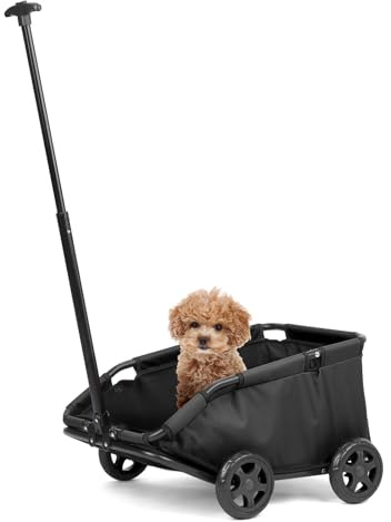 Dog Stroller 4 Wheels Folding Dog Cart Pet Stroller for Travelling Shopping Walking Playing for Small Dogs Cats, Up to 13.2lbs, Zipperless Entry, Easy One-Hand Fold, Jogging Tires (Khaki) (Black)