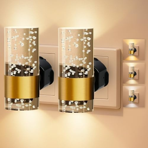 LED Night Light Plug in Wall, Plug in Night Light with Dusk-to-Dawn Sensor,3000K/4000K/5000K Adjustable Color Temperature, 3 Brightness Levels Acrylic Nightlight for Hallway, Bedroom, Kitchen (2PCS)