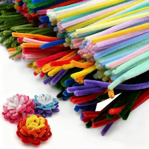 Nureeca 400 PCS Pipe Cleaners for Craft, 30cm Multi-Colour Chenille Stems, Fuzzy Sticks Craft Supplies for DIY Decorations, Modelling, Flowers, School & Classroom Projects, Green Pastel Rainbow Includ