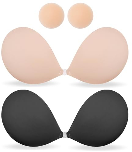 MITALOO Seamless Adhesive Bra Sticky Strapless Invisible Push up Bras Silicone Backless Nipple Cover for Women Beige Black