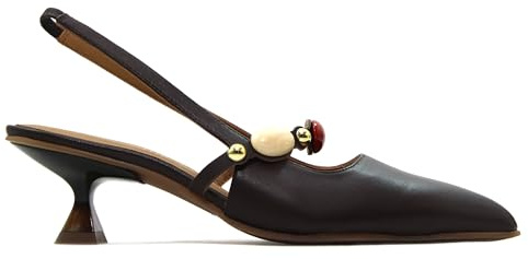 Pedro Miralles - Zapato de salón Destalonado,tacón Kitten,de Piel,con Adornos en Piedra,Puntera Fina, para: Mujer Color: Testa Talla:39