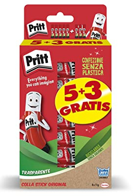 Pritt Colla Stick 8 x 11g, colla per bambini sicura e affidabile, colla Pritt per lavoretti e fai da te, con una tenuta forte per uso scuola e ufficio, 8 stick x 11g
