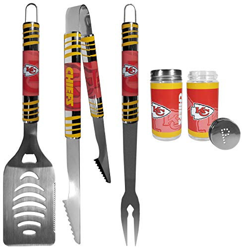 Siskiyou NFL Sports Fan Shop Kansas City Chiefs 3-teiliges Grill-Set mit Heckklappe, Salz- und Pfefferstreuer-Set, Einheitsgröße, Team-Farbe