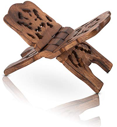 Beautiful Hanadmade Wooden Prayer Book Display Stand Holder Rehal for Religious Holy Books for Free Reading The Bible Quran Geeta Foldable Book Rest Traditional Living Room Home Decor Accents