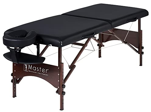 Master Massage 71 cm Argo Portable Massage Table in Black with Walnut Legs - Ideal for Spa Treatments, Tabletop Exercises, Beauty, Tattoo, and Lash Services(Black)