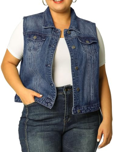 uxcell Denim Vest Top for Women Plus Size Sleeveless Button Down Waistcoat with Two Chest Flap Pockets Jean Jacket Vest 4X Blue