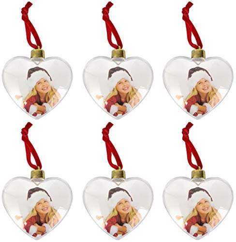 VALICLUD 6 Stücke Fotorahmen Christbaumschmuck Bilderrahmen Anhänger Herz Foto Tannenbaum Kugeln Baumschmuck Baumbehang Weihnachtsdeko Xmas Party Familie Andenken Geschenk