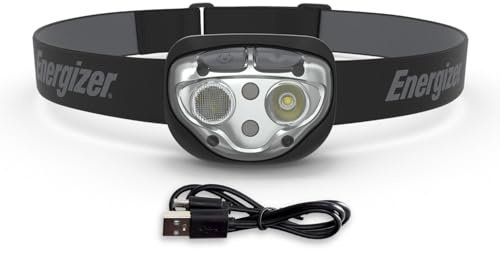 Energizer PRO-400 Headlamp Rechargeable, IPX4 Water Resistant Rechargeable Headlamp, Ultra Bright Multiple Light Modes Head Lamp, Camping, Running, Outdoors, Emergency Light, USB Included