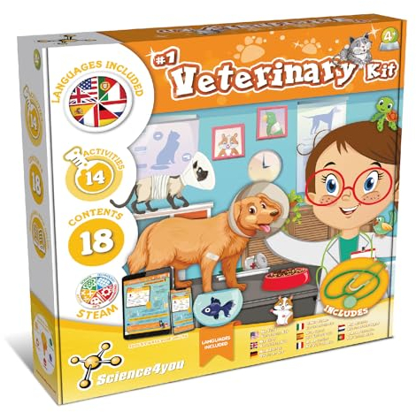 Science4You First Veterinary Kit for Kids Age +4 – 14 Educational Activities, Science Experiments for Children: Includes Vet Costume and Stethoscope Toy, Role Play Doctors for Girls & Boys Age 3 4 5+