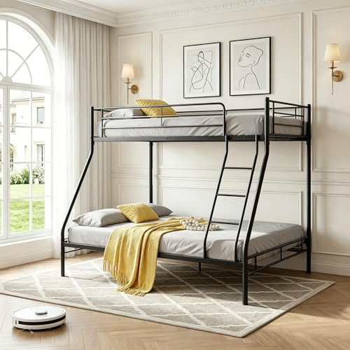Panana Metal Bunk Bed Triple Sleeper Single Double Triple 3 Person Metal Bed Frame (Black)