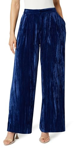 The Drop Lucia Pantalón de Terciopelo de Pernera Ancha para Mujer, Terciopelo Azul Zafiro, XL