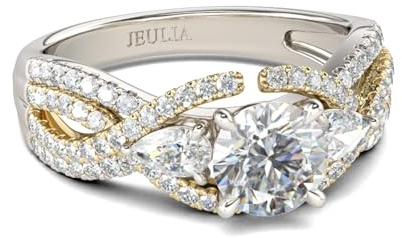 Jeulia Damen Zweifarbig Hochzeit Ring: Sterling Silber Rundschliff Diamant Promise Verlobungsring für Frauen Mädchen Jahrestag Unendlichkeit Anniversary Schmuck Geschenk Box (59（19.0）, Damen ring)