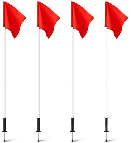 VitalCozy 4 Stück federbelastete Fußball-Eckflaggen für Feld, 1,5 m, tragbare Fußballflaggen, Fußballtraining, Fußballstangen, Flaggen, Ausrüstung