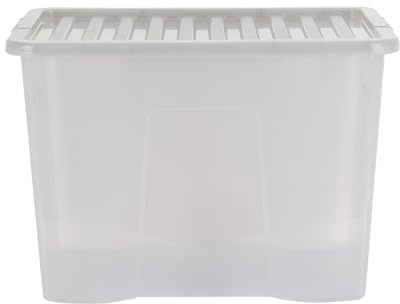 Wham Crystal 80 Liter Storage, Heavy Duty Plastic Storage Box With Lids Home Office Stackable Nestable, Large Storage Boxes With Lids 60 x 40 x 42 cm - Tint Grey