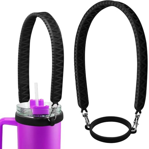 Water Bottle Holder with Strap, Water Bottle Handle Carrier, Silicone Sling Handle Strap Suitable for Most 8-40oz Compatible with Stanley Cup Accessories(Black)