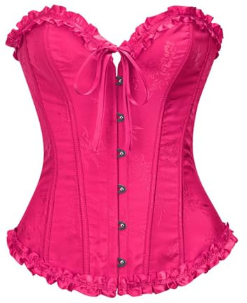 Vrapo Rose Red Corset Top for Women | Overbust Lace Up Waist Cincher Shapewear Lingerie - Size S