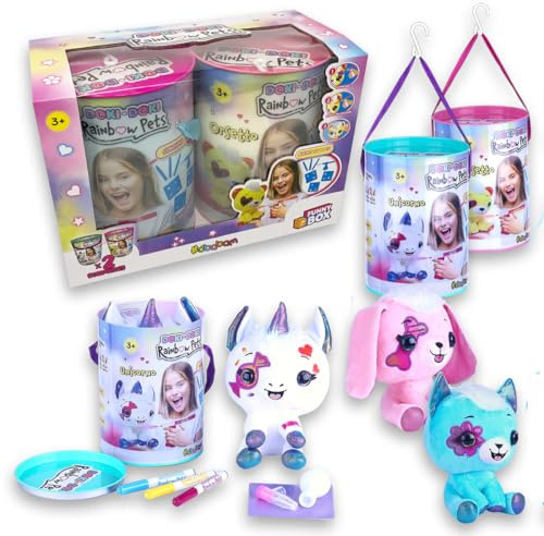 #sbabam Funny Box Doki Rainbow Pets Maxi, Juguetes de Peluche con Plantilla y rotuladores Lavables para niños, 2 Unidades – Gato de Peluche, Unicornio, Conejo y Otros para niñas y niños Regalo