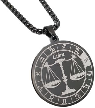 JEDTAKCT Collana Con Ciondolo Zodiacale Bilancia - Collana Per Uomo Donna Vintage Rotondo Segno Zodiacale 12 Costellazioni Ciondolo Vintage Maglione Catena Collane A Catena Gioielli,Libra,60+3Cm