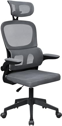 Mars Gaming MGC-ERGOPRO, Chaise Ergonomique Professionnelle, Support Lombaire Actif, Maille Respirante, Hauteur Réglable 120-130cm, Accoudoirs Relevables, Appuie-tête Réglable, Chaise de Bureau, Gris