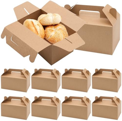 Bakiauli 10 Stück Kraftpapier Faltschachtel, Geschenkboxen aus Braunem Kraftpapier mit Henkel, Geschenk Schachteln aus Karton für Hochzeit, Geburtstag, Taufe, Party (19 x 11 x 10 cm)
