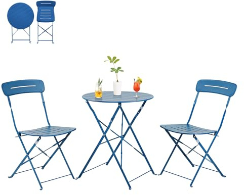 Grand patio Set di mobili da giardino, stile bistrot, per esterni, tavolo e set di 2 sedie, mobili da balcone piccoli, resistenti alle intemperie, set pieghevole da 3 pezzi per balcone, cortile