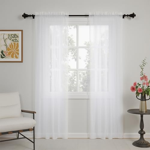 GFCC Cortinas Transparente Salon 2 Piezas Visillos Blancos Dormitorio para Ventanas Habitacion Comedor Cocina,Modernas Cortinas Translucidas de Suave 150x245 cm