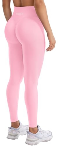 YEOREO Leggings deportivos para mujer, invisibles, para gimnasio, cintura alta, yoga, yoga, entrenamiento, levantamiento de glúteos, push up, gimnasio, pantalones deportivos, Rosa., XS