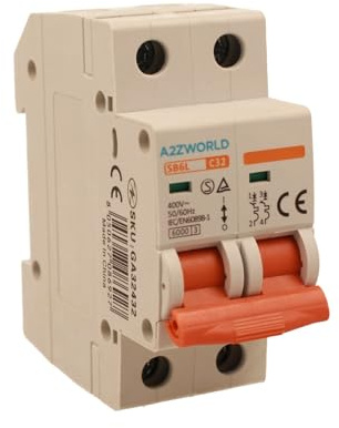 Interruttore Magnetotermico 32A C32, Bipolare 2P, Curva C 6kA, 2 Moduli DIN 220V AC, Certificato IEC60898-1, Serie SB6L