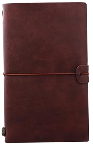 Resedagbok, vintage PU resenärers anteckningsbok med remspänne, 21 x 11 cm retro påfyllningsbar anteckningsbok för att skriva bokstäver, rita bilder eller klistra foton
