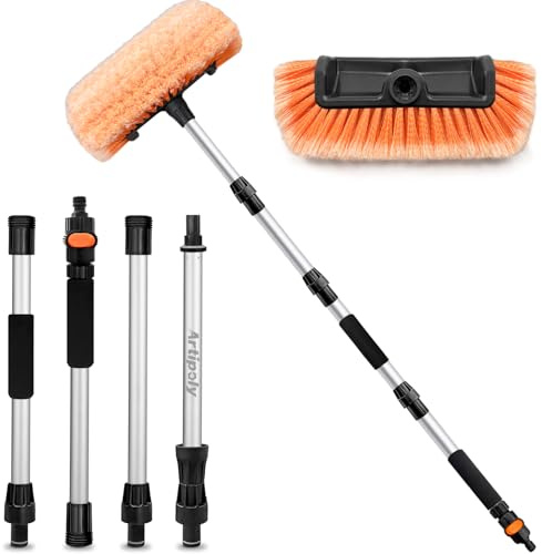 160cm Cepillo para lavar coches con mango largo,conexión de agua, Naranja